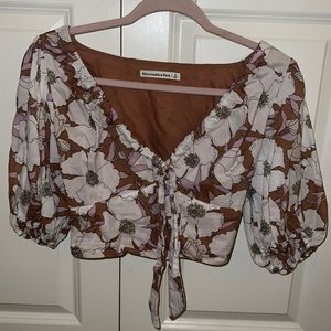 Abercrombie Puff Sleeve Front Tie Shirt